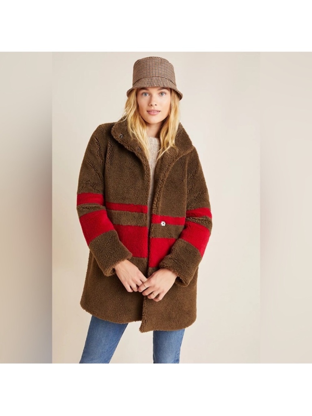 Velvet by Graham & Spencer Brown Teddy Coat with Red Stripe
